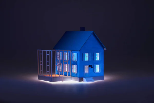 Illuminated Model House Background Close — Stock Photo, Image