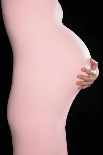 Pregnant Woman Body Suit Holding Abdomen — Stock Photo, Image