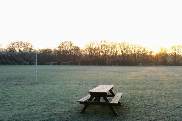 Lege Voetbalveld Zonsondergang — Stockfoto