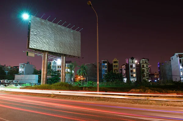 Traffic Light Trails Billboard Road — Stock Photo, Image