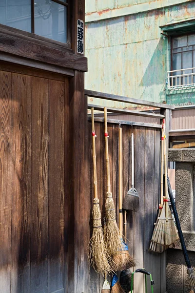 Straw Brooms Fence Shitaya Jinja Shinto Shrine — Stock Photo, Image