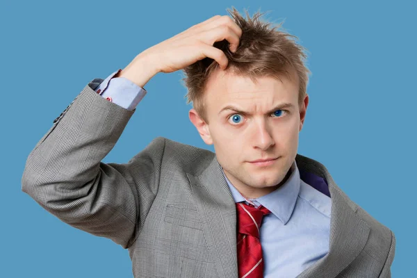 Portrait Confused Businessman Scratching Head — Stock Photo, Image