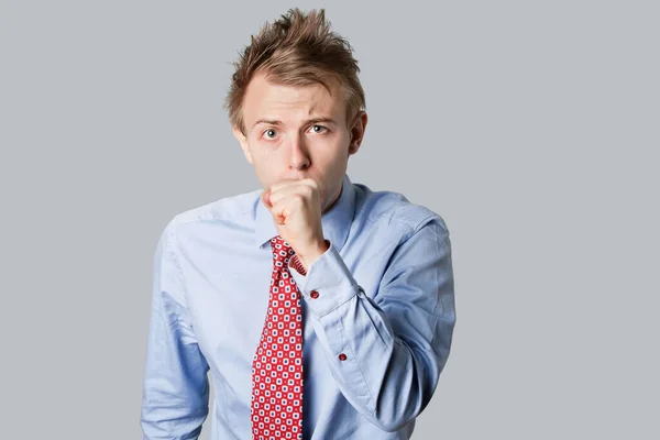 Young Businessman Coughing Looking Camera — Stock Photo, Image