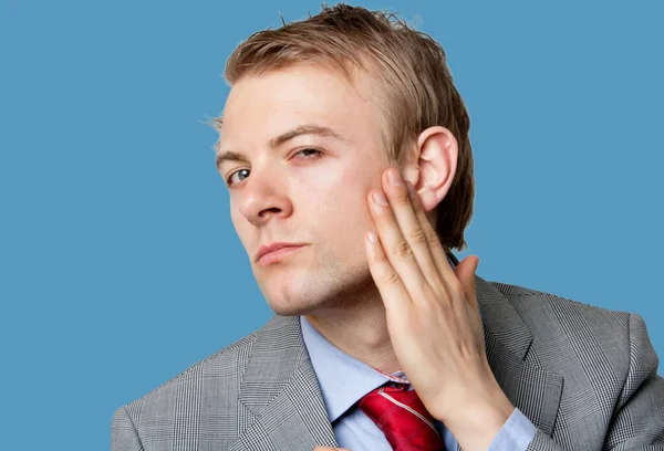 Portrait Businessman Hand Cheek — Stock Photo, Image