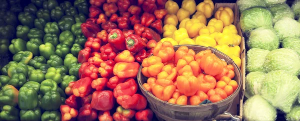 Peperoni Multicolori Mostra Sul Mercato — Foto Stock
