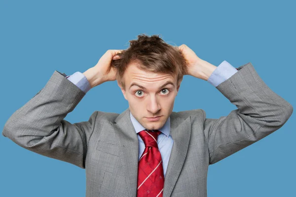 Front View Young Businessman Confusion Scratching Head — Stock Photo, Image