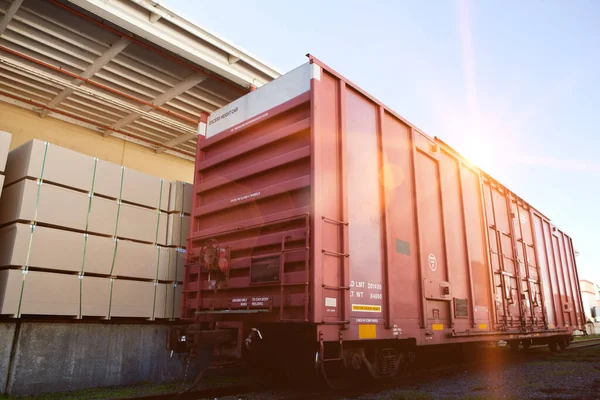 Industrial Railway Carriage Transporting Lumber Rail — Stock Photo, Image