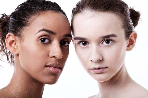 Close Black White Female Faces Together — Stock Photo, Image