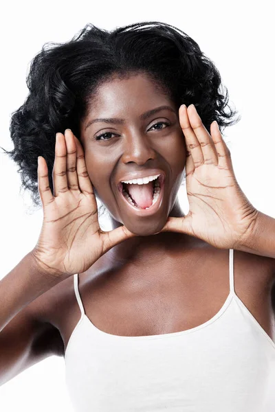 Mulher Negra Atraente Gritando — Fotografia de Stock