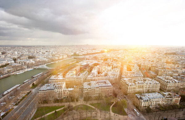 Paris cityspace with sunshine on background