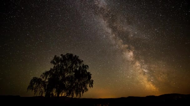 Cielo Estrellado Claro Nocturno Agosto Vía Láctea Bordeando Todo Cielo — Vídeos de Stock