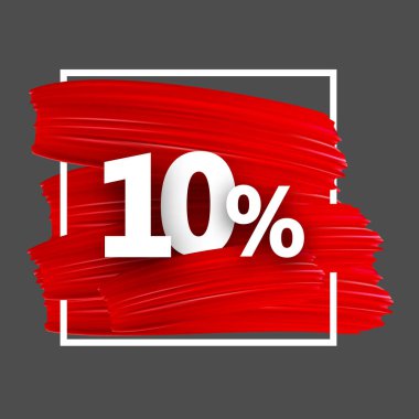 Gri indirim % 10 satış arka plan kırmızı suluboya fırça darbeleriyle. Vektör çizim.