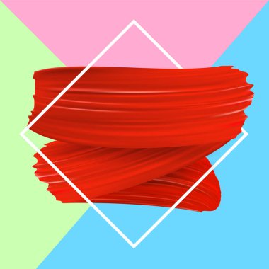 White rhombus frame with red paint brush strokes on colorful background. Vector illustration. clipart