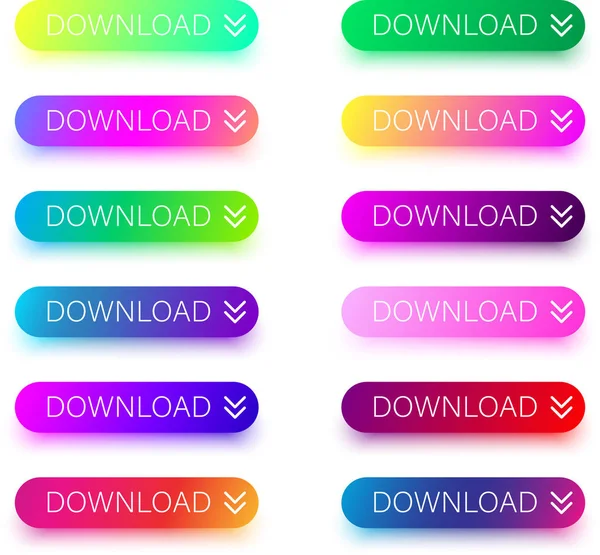 Set Icone Download Colorati Luminosi Isolati Sfondo Bianco Illustrazione Vettoriale — Vettoriale Stock