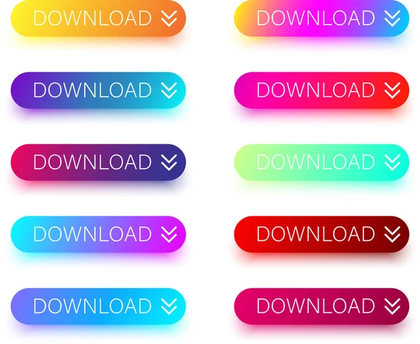Set Van Kleurrijke Download Iconen Met Pijl Geïsoleerd Een Witte — Stockvector