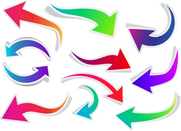 白い背景の中のカラフルな分離矢印のセットです ベクトル紙図 — ストックベクタ
