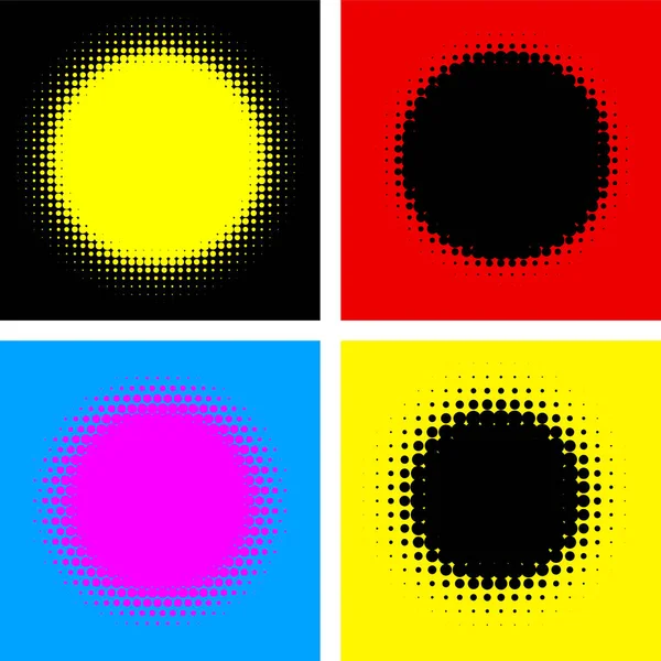 Zestaw Czterech Streszczenie Kolorowy Okrągły Kropkowane Tła Efekty Rastrowe Ilustracja — Wektor stockowy