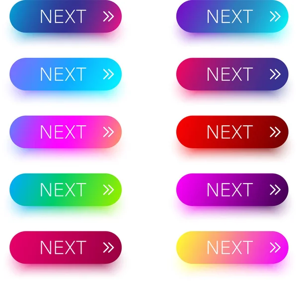 白い背景で隔離の矢印とカラフルな次ボタンのセットです ベクトル図 — ストックベクタ