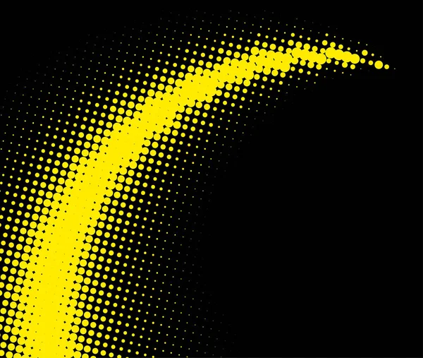 Brillante Astratto Modello Punteggiato Vortice Giallo Sfondo Nero Effetto Mezzitoni — Vettoriale Stock