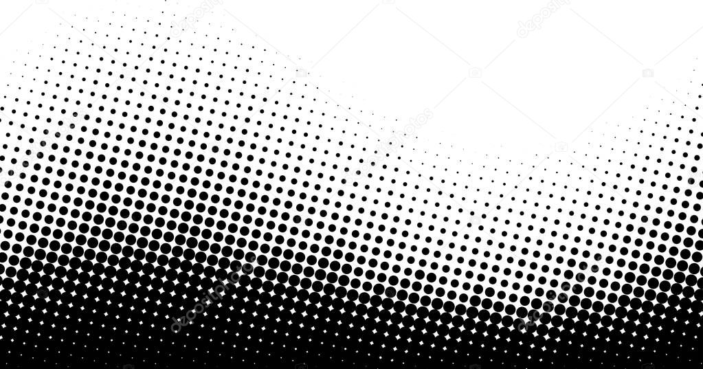 Black and white abstract background with wavy dotted pattern. Halftone effect. Vector illustration