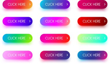 Dizi parlak renkli beyaz arka plan üzerinde izole simgeleri tıklayın. Vektör çizim.