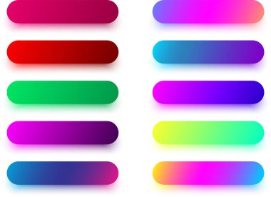 Beyaz arka plan üzerinde izole renkli yuvarlak simge ve düğme şablonları kümesi. Vektör çizim