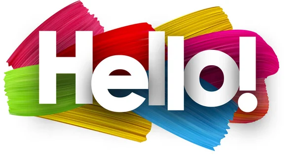 Hello Poster Colorful Watercolor Brush Strokes Vector Paper Illustration — Stock Vector