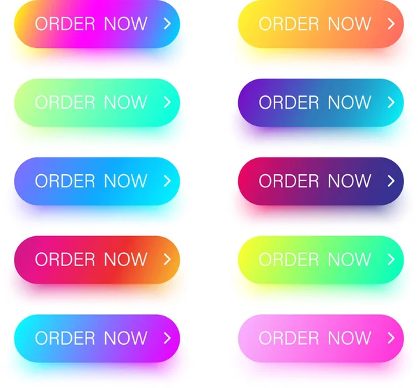 Conjunto Ordem Colorida Brilhante Agora Botões Isolados Fundo Branco Ilustração —  Vetores de Stock