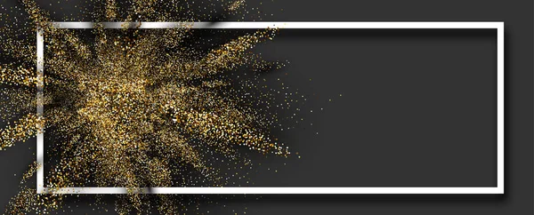 Gouden Glitter Explosie Witte Frame Een Grijze Achtergrond Vectorillustratie — Stockvector