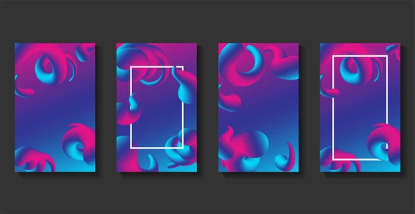 Set Frames Met Abstracte Paarse Roze Slierten Patroon Grijze Achtergrond — Stockvector