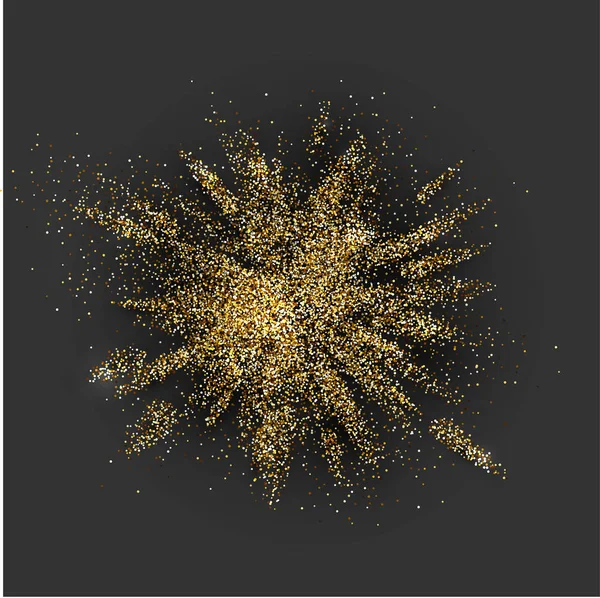 Gyllene Glitter Explosion Grå Bakgrund Vektorillustration — Stock vektor