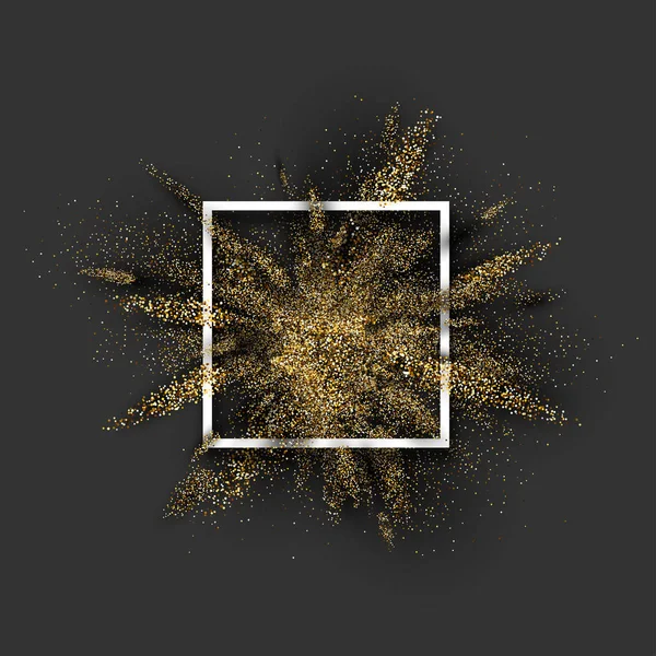 灰色の背景の白いフレームの金色キラキラ爆発 ベクトル図 — ストックベクタ