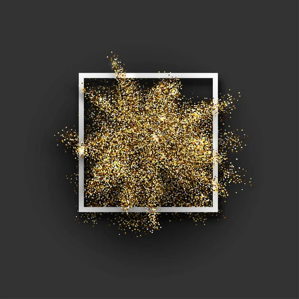 Marco Cuadrado Blanco Con Patrón Brillante Dorado Sobre Fondo Gris — Vector de stock