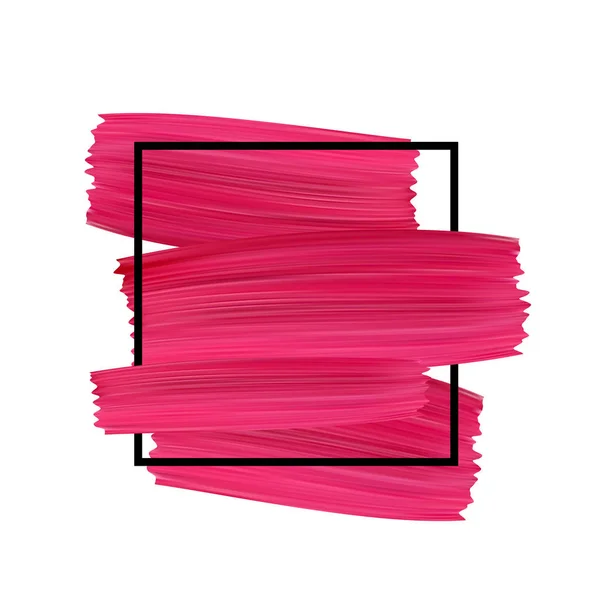 白地にピンクのペイント ブラシ ストロークで黒い正方形 ベクトル図 — ストックベクタ