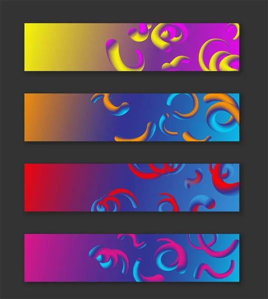 Conjunto Banners Com Padrão Vermes Coloridos Abstratos Fundo Cinza Ilustração — Vetor de Stock