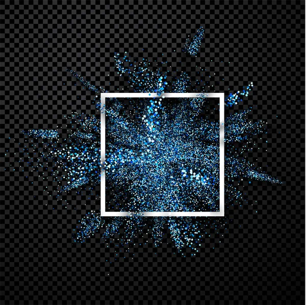 Blå Glitter Explosion Vit Ram Transparent Bakgrund Vektorillustration — Stock vektor