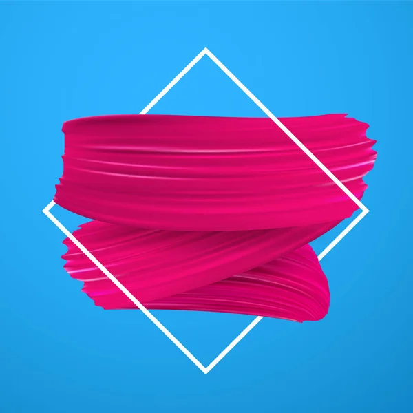 White Rhombus Frame Pink Paint Brush Strokes Blue Background Vector — Stock Vector