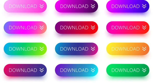Set Colorful Download Buttons Arrow Isolated White Background Vector Illustration — Stock Vector
