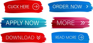 Beyaz arka plan üzerinde izole renkli fırça konturu boyalı web düğme kümesi