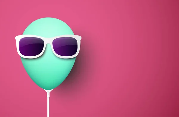 Różowy Tło Zabawny Zielony Balon Realistyczne Okulary — Wektor stockowy