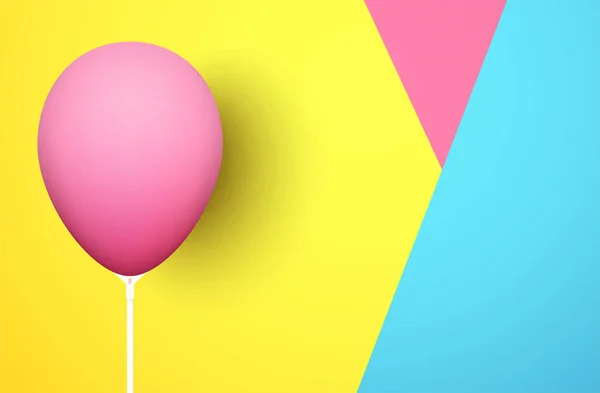 Bunte Geometrische Hintergrund Mit Rosa Realistischen Ballon — Stockvektor