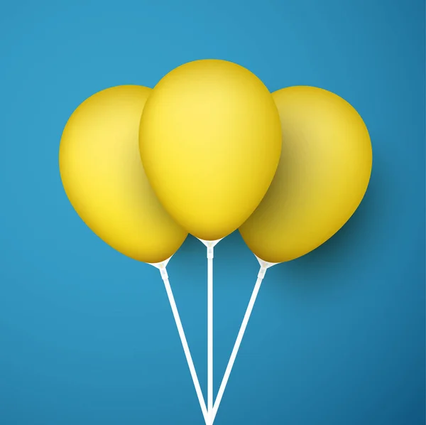 Fundo Azul Com Três Balões Realistas Amarelos — Vetor de Stock