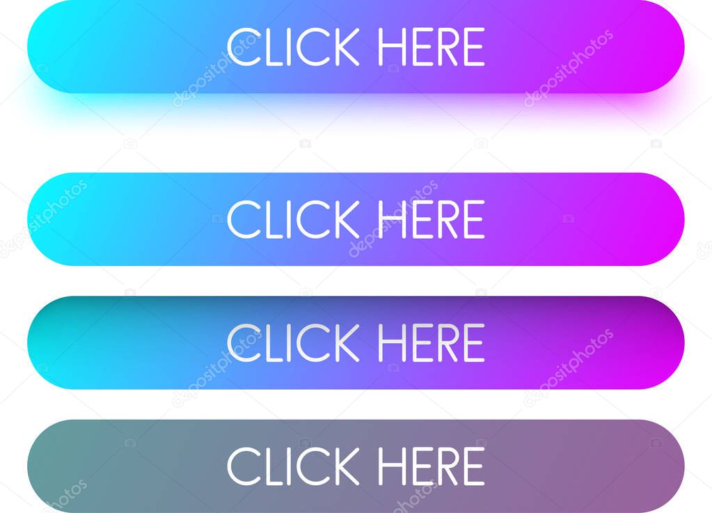 Bright spectrum click here web buttons isolated on white background