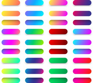 Beyaz arka plan üzerinde izole renkli spektrum web simgesi ve düğme şablonları kümesi. Vektör çizim.