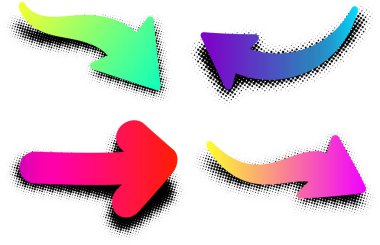 Pop sanat retro ok işaretleri beyaz arka plan üzerinde izole renk. Vektör kağıt çizim.