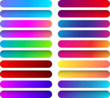 Beyaz arka plan üzerinde izole parlak renkli web düğme ve simge şablonları kümesi. Vektör çizim