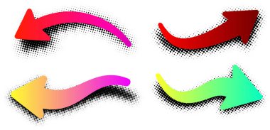 Pop sanat retro ok işaretleri beyaz arka plan üzerinde izole renk. Vektör kağıt çizim.