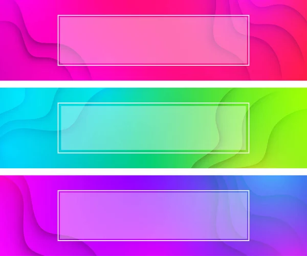 Zelené Fialové Růžové Abstraktní Vlnité Bannery Bílým Rámečkem Vektorové Ilustrace — Stockový vektor