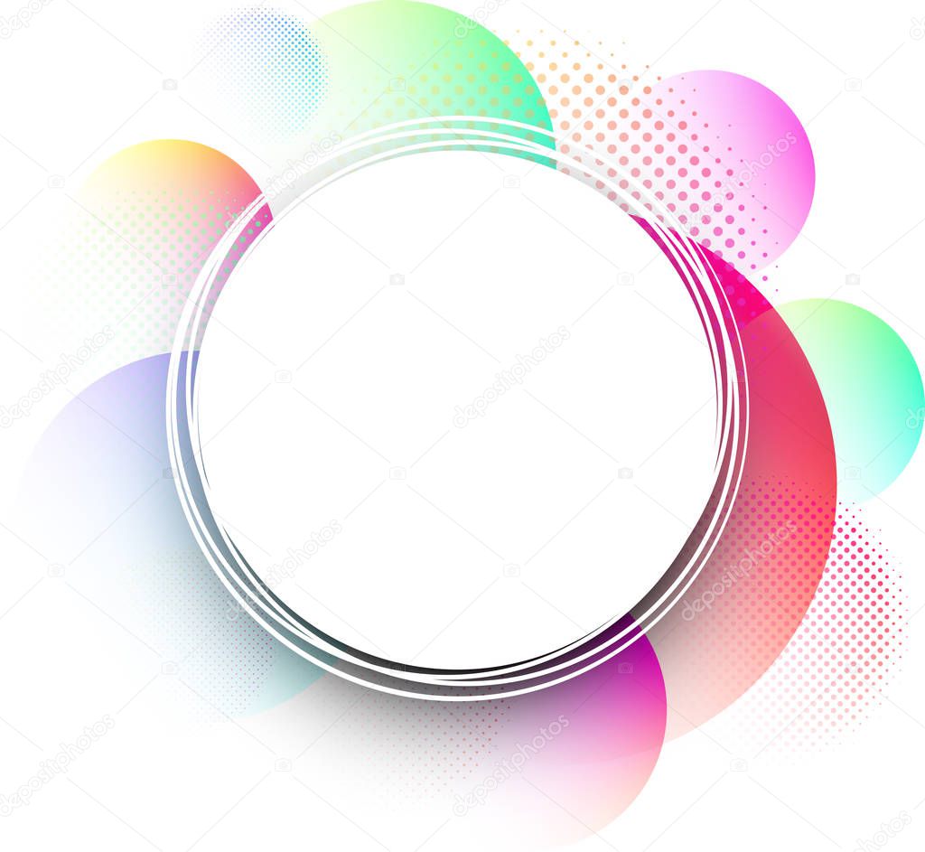 White round background with colour spectrum circles pattern. Vector paper pop art illustration