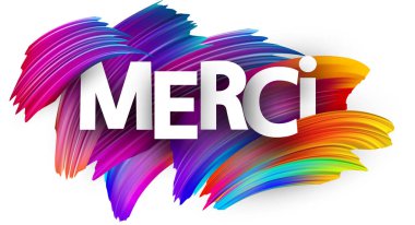 Poster spektrum fırça darbeleri ile beyaz zemin üzerine Fransızca teşekkürler. Renkli gradyan fırçası tasarım. Vektör kağıt çizim